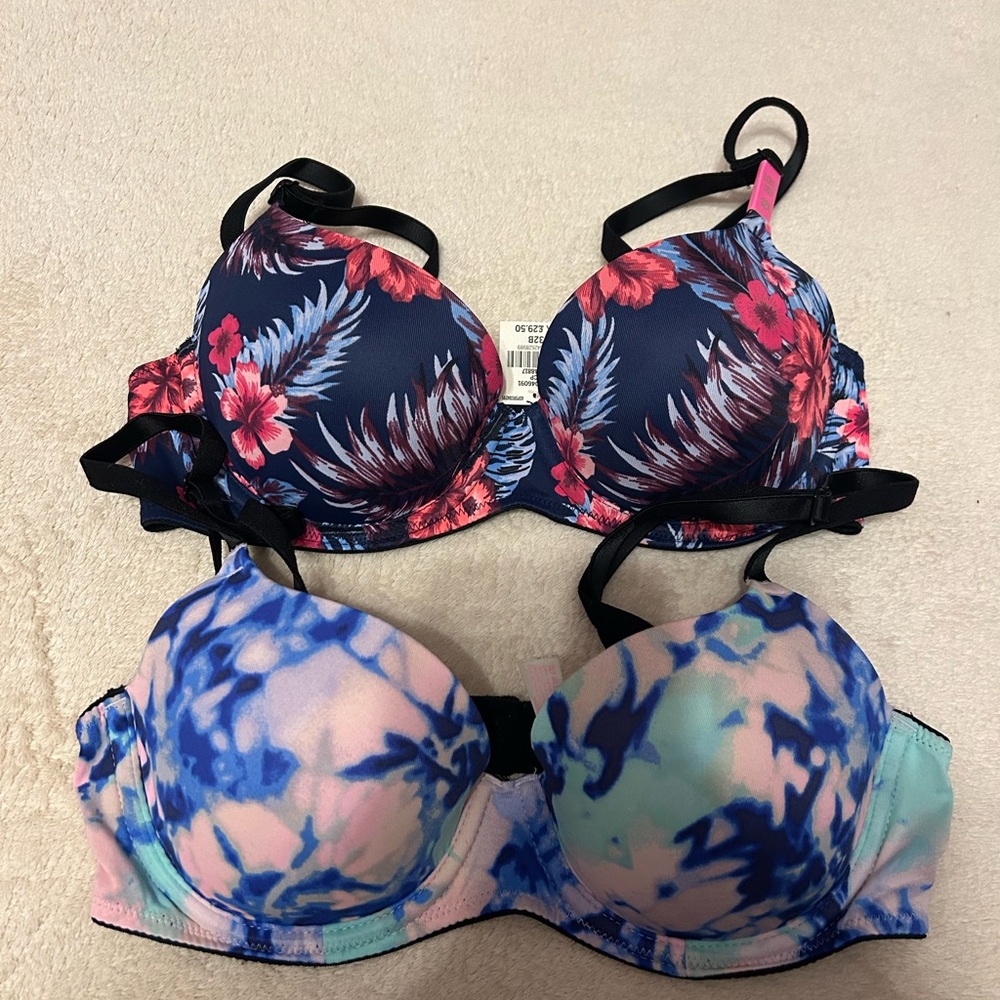 Floral and Tie-Dye Patterned Bras